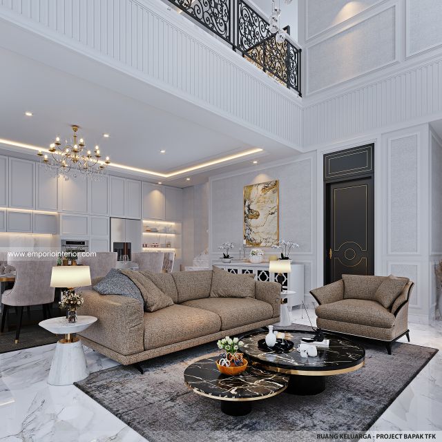 Desain Ruang Keluarga Rumah Klasik 2 Lantai Bapak TFK di Yogyakarta
