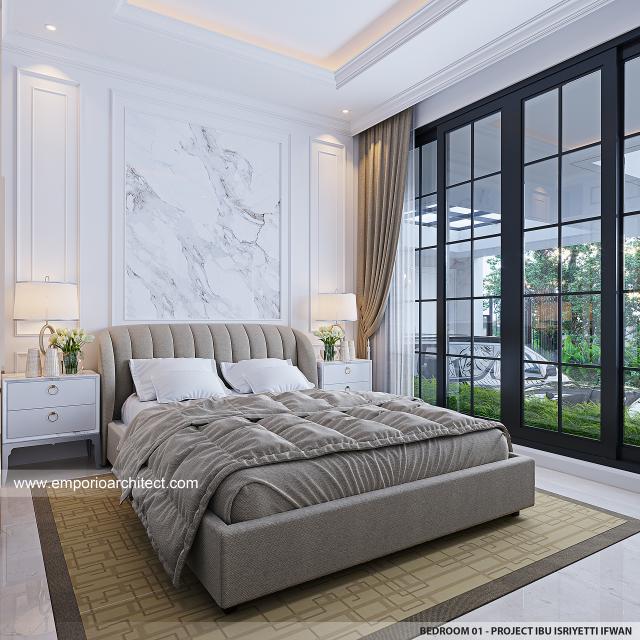 Desain Kamar Tidur 1 Rumah Mediteran Klasik 2.5 Lantai Ibu IYT di Bukittinggi
