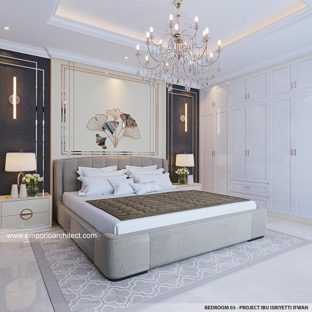 Desain Kamar Tidur 3 Rumah Mediteran Klasik 2.5 Lantai Ibu IYT di Bukittinggi