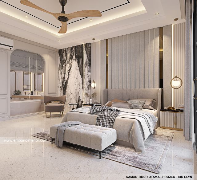 Desain Kamar Tidur Utama Rumah Klasik 2.5 Lantai Ibu ELN di Palembang