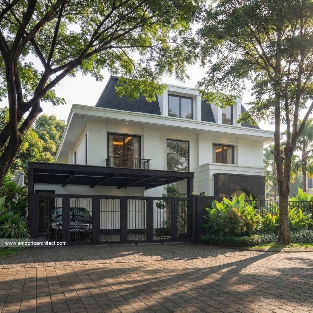 Desain Tampak Depan 3 Rumah Klasik 3 Lantai Bapak E di Pasuruan, Jawa Timur