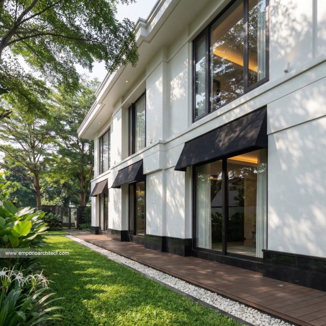 Desain Tampak Detail Samping Rumah Klasik 3 Lantai Bapak E di Pasuruan, Jawa Timur