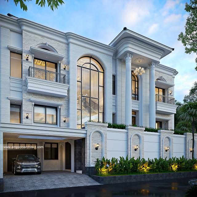 Desain Tampak Samping Rumah Klasik 3 Lantai Ibu LS di Cibubur, Jakarta Timur