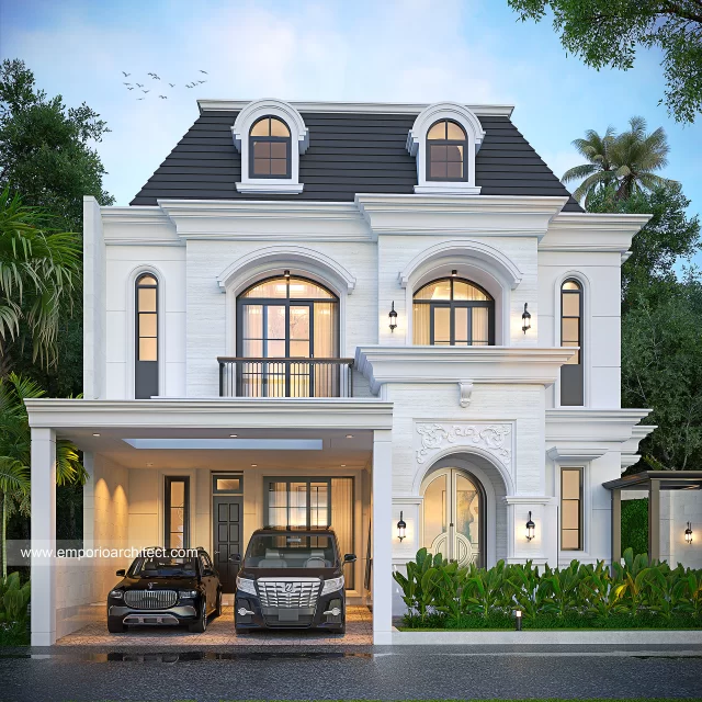 Desain Rumah Klasik 3 Lantai Ibu UF di Jakarta - Tampak Depan