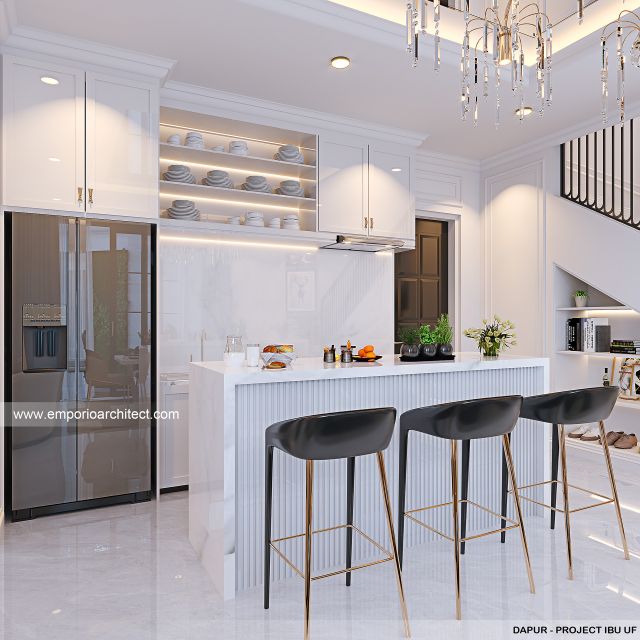 Desain Dapur Rumah Klasik 3 Lantai Ibu UF di Jakarta
