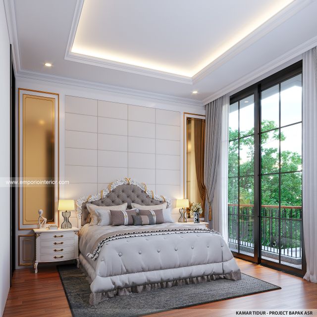Desain Kamar Tidur Rumah Mediteran Klasik 3 Lantai Bapak ASR di Makassar