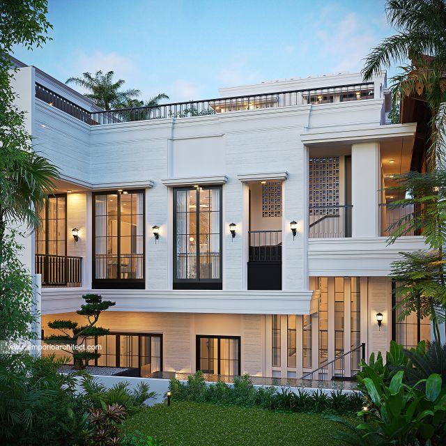 Desain Tampak Samping Rumah Klasik 3 Lantai Ibu YBL di Jagakarsa, Jakarta Selatan