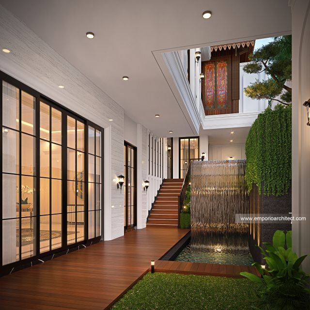 Desain Tampak Detail Samping Rumah Klasik 3 Lantai Ibu YBL di Jagakarsa, Jakarta Selatan