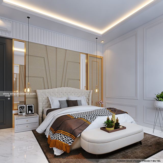 Desain Kamar Tidur Utama Rumah Klasik 3 Lantai Ibu YBL di Jagakarsa, Jakarta Selatan