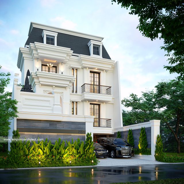 Desain Tampak Depan 2 Rumah Klasik 3 Lantai Bapak BNY di Denpasar, Bali