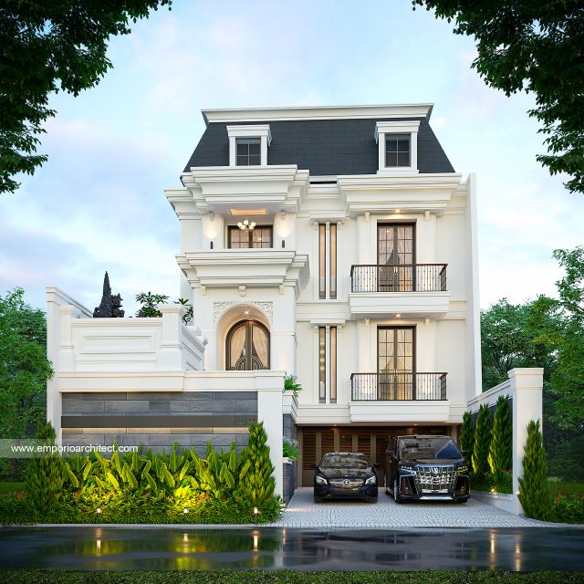 Desain Tampak Depan 3 Rumah Klasik 3 Lantai Bapak BNY di Denpasar, Bali