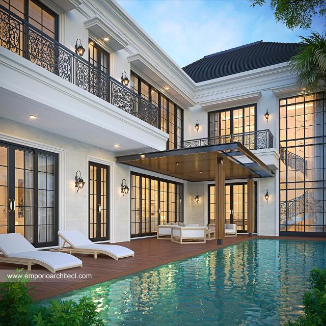 Desain Tampak Detail Belakang Rumah Klasik 3 Lantai Bapak dr. WSN di Denpasar, Bali