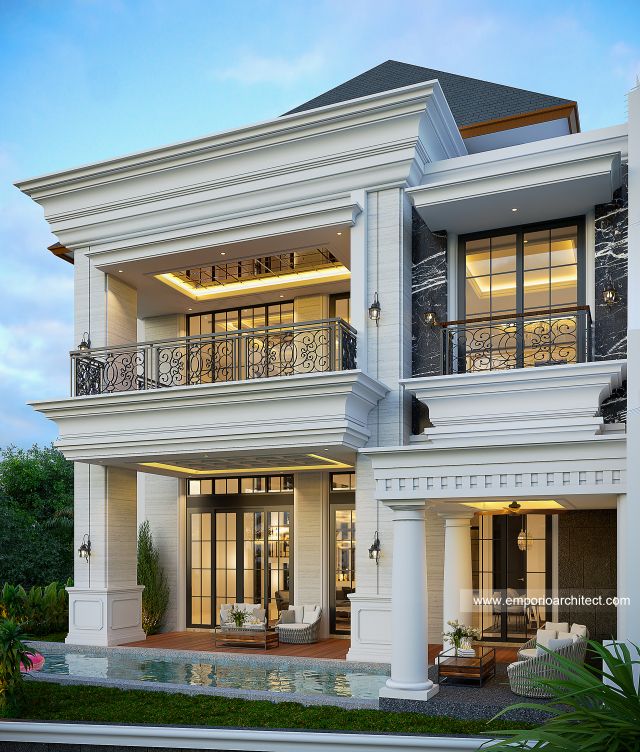 Desain Tampak Samping Rumah Klasik 3 Lantai Ibu I di Jakarta Selatan