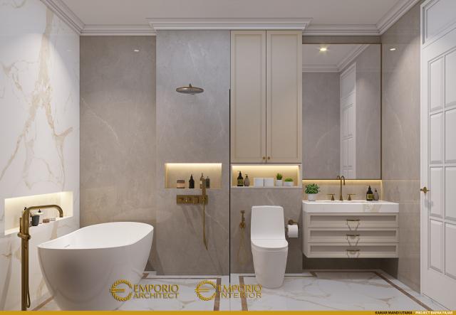 Desain Kamar Mandi Utama Rumah Klasik 3 Lantai Bapak FJR di Tangerang