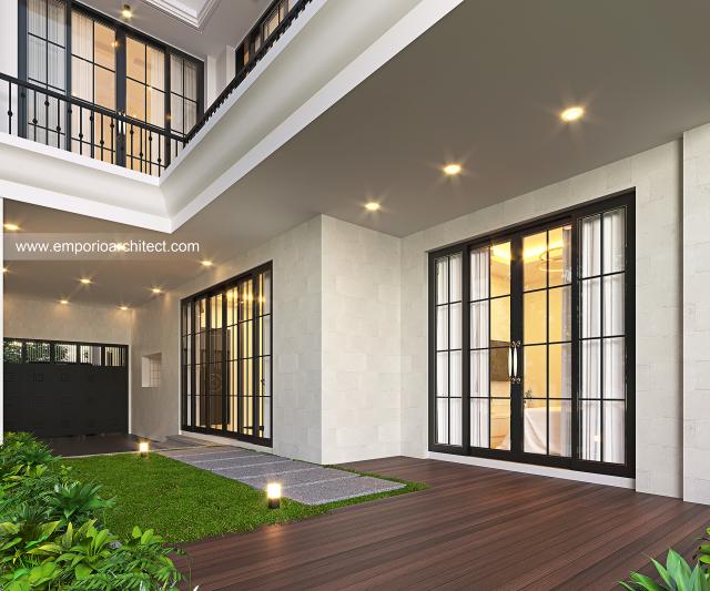 Desain Tampak Detail Belakang Rumah Klasik 3 Lantai Ibu VNY di PIK 2, Tangerang