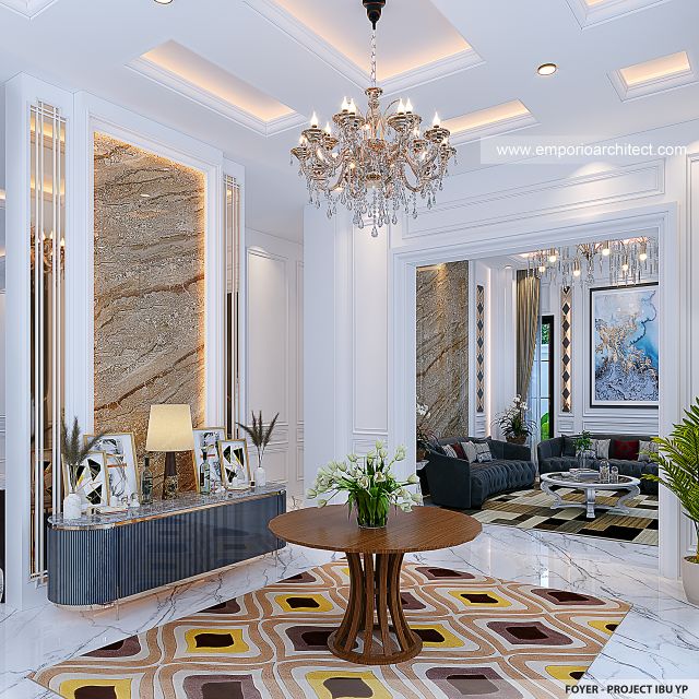 Desain Foyer Rumah Klasik 3 Lantai Ibu YP di Palembang