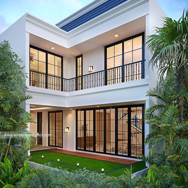 Desain Tampak Belakang Rumah Mediteran Klasik 3 Lantai Ibu VT di Surabaya