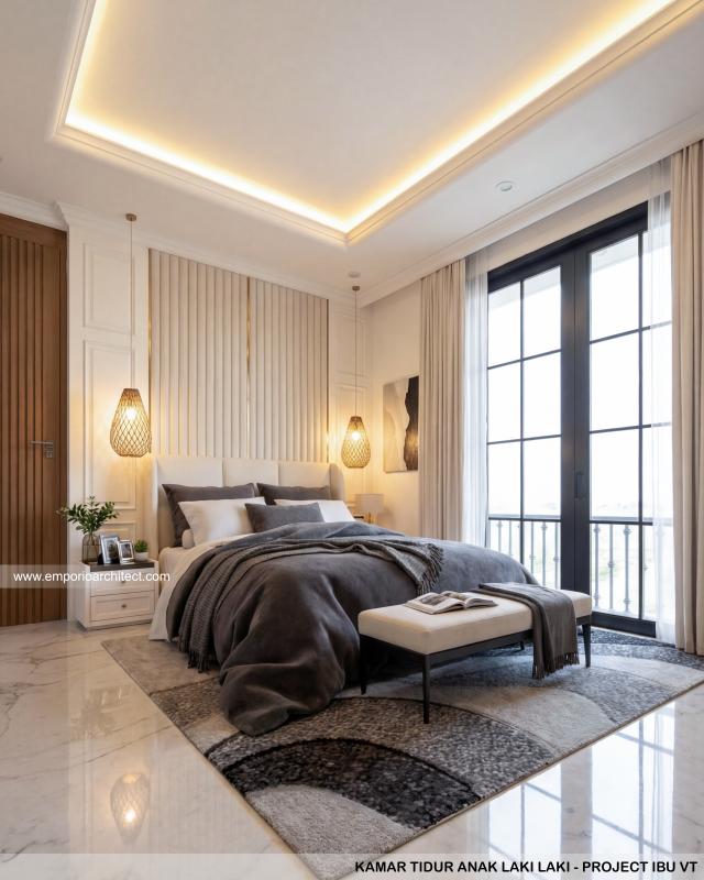 Desain Kamar Tidur Anak Laki-laki Rumah Mediteran Klasik 3 Lantai Ibu VT di Surabaya