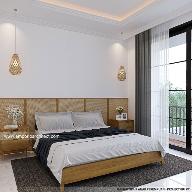 Desain Kamar Tidur Anak Perempuan Rumah Mediteran Klasik 3 Lantai Ibu VT di Surabaya