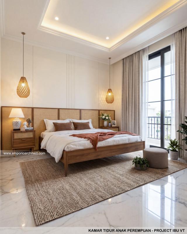 Desain Kamar Tidur Anak Perempuan Rumah Mediteran Klasik 3 Lantai Ibu VT di Surabaya
