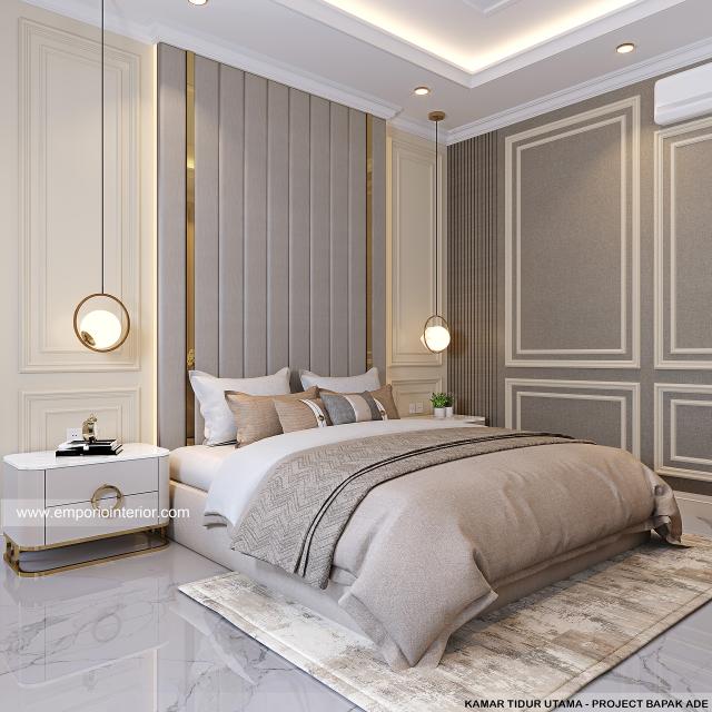 Desain Kamar Tidur Utama Rumah Klasik 3 Lantai Bapak AE di PIK, Jakarta Utara