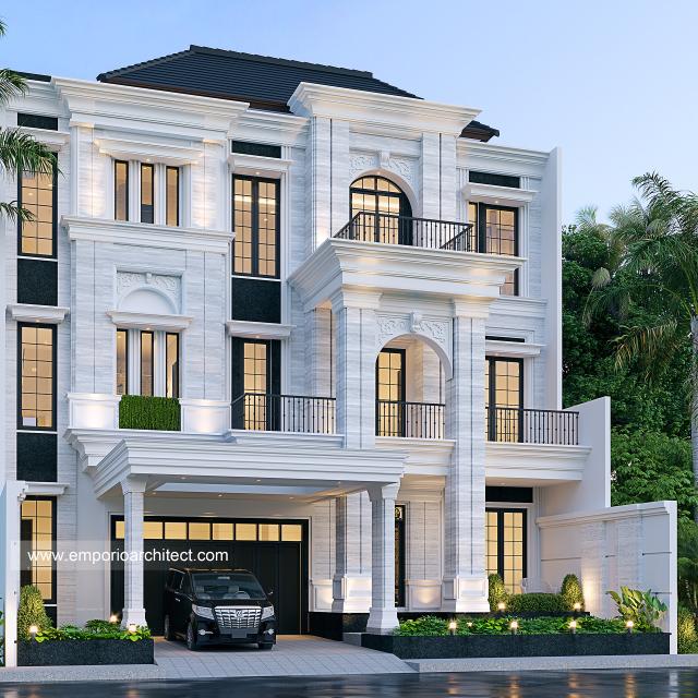 Desain Tampak Depan 2 Rumah Klasik 3 Lantai Bapak AE di PIK, Jakarta Utara