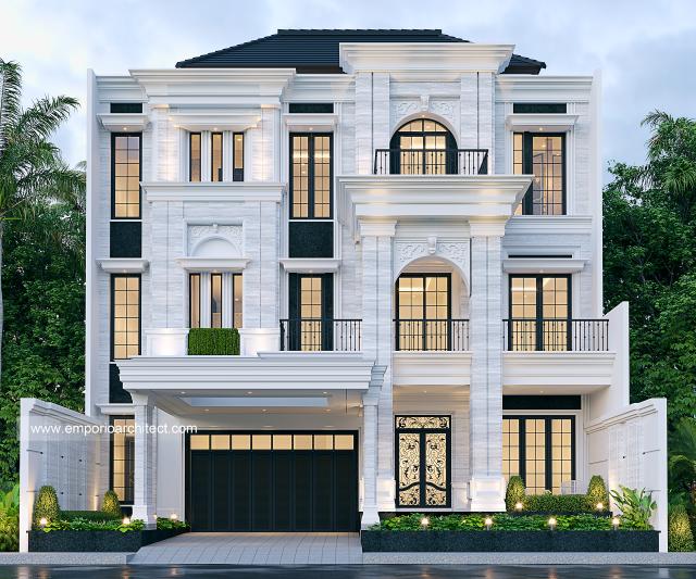 Desain Tampak Depan 3 Rumah Klasik 3 Lantai Bapak AE di PIK, Jakarta Utara