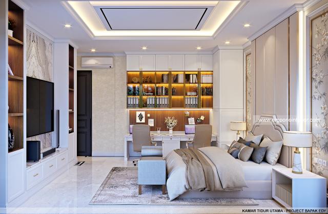Desain Kamar Tidur Utama Rumah Klasik 3 Lantai Bapak ED di Surabaya