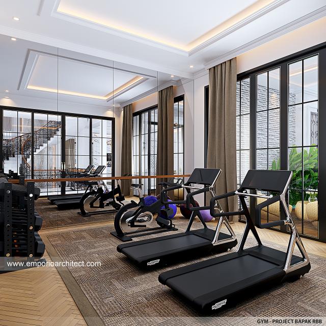 Desain Ruang Gym Rumah Mediteran Klasik 3 Lantai Bapak RBB di PIK, Jakarta Utara