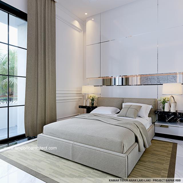 Desain Kamar Tidur Anak Laki-laki Rumah Mediteran Klasik 3 Lantai Bapak RBB di PIK, Jakarta Utara