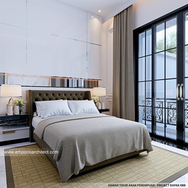 Desain Kamar Tidur Anak Perempuan Rumah Mediteran Klasik 3 Lantai Bapak RBB di PIK, Jakarta Utara