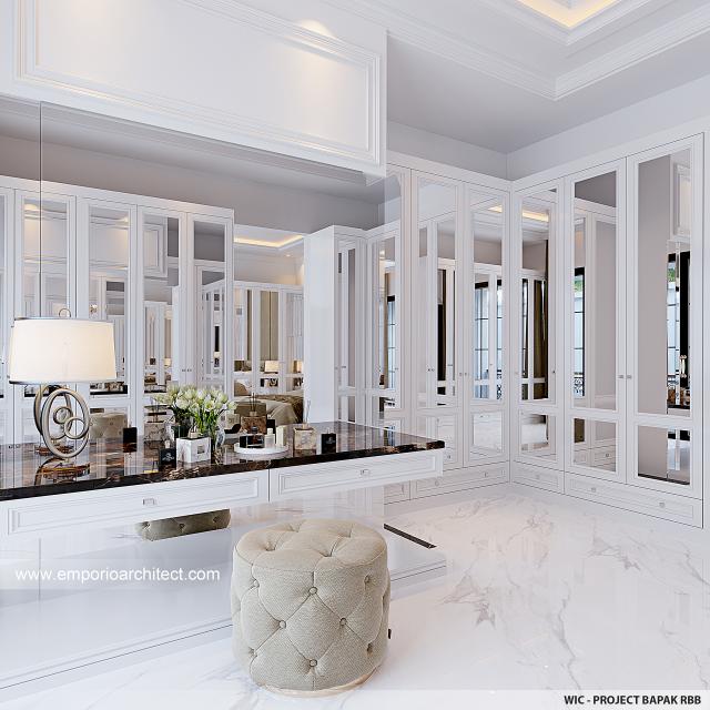 Desain Walk In Closet Rumah Mediteran Klasik 3 Lantai Bapak RBB di PIK, Jakarta Utara