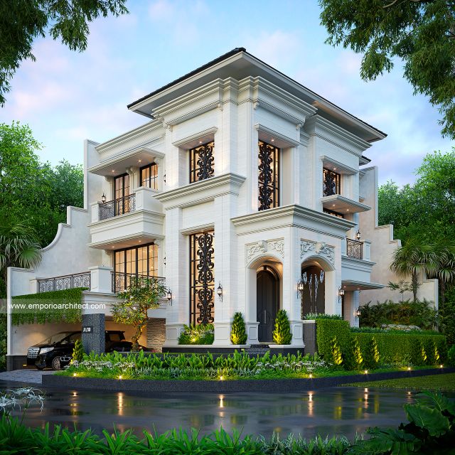 Desain Tampak Hook Rumah Klasik 3 Lantai Bapak APM di Jakarta Barat