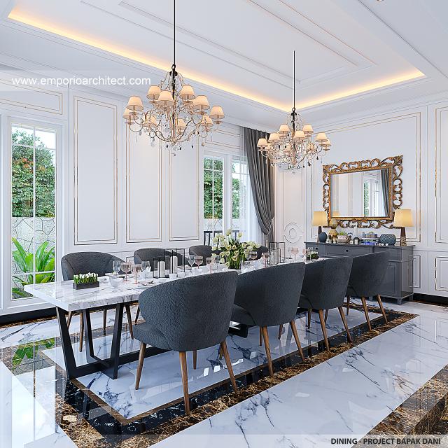 Desain Ruang Makan Rumah Klasik 3 Lantai Bapak DN di Bogor