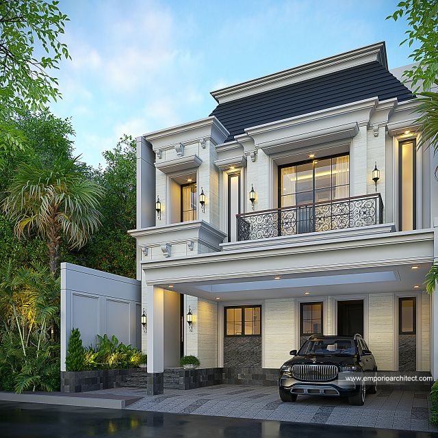 Desain Tampak Depan 3 Rumah Klasik 3 Lantai Bapak RZI di Jakarta Barat