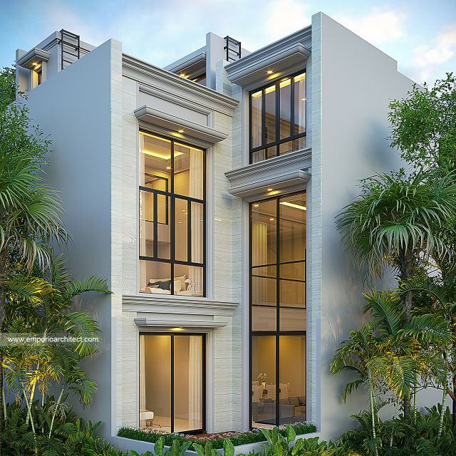 Desain Tampak Belakang Rumah Klasik 3 Lantai Bapak RZI di Jakarta Barat