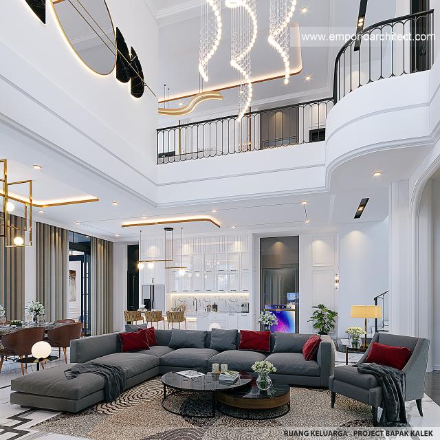 Desain Ruang Keluarga Rumah Mediteran Klasik 3 Lantai Bapak KLL di Jakarta