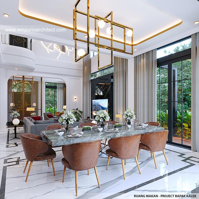 Desain Ruang Makan Rumah Mediteran Klasik 3 Lantai Bapak KLL di Jakarta