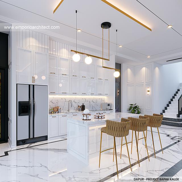 Desain Dapur Rumah Mediteran Klasik 3 Lantai Bapak KLL di Jakarta
