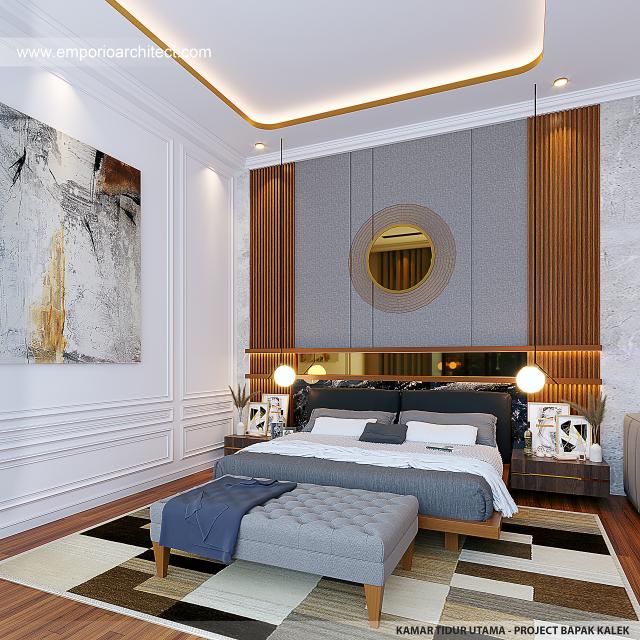 Desain Kamar Tidur Utama Rumah Mediteran Klasik 3 Lantai Bapak KLL di Jakarta