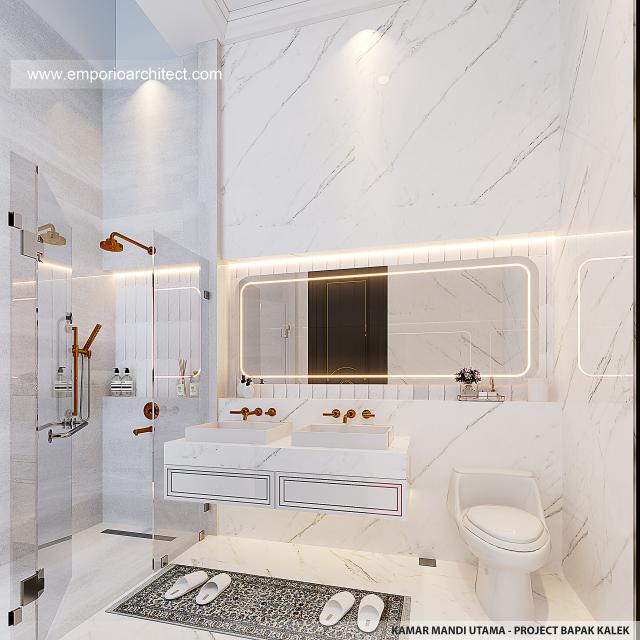 Desain Kamar Mandi Utama Rumah Mediteran Klasik 3 Lantai Bapak KLL di Jakarta