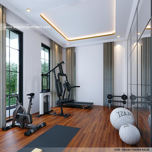 Desain Area Gym Rumah Mediteran Klasik 3 Lantai Bapak KLL di Jakarta