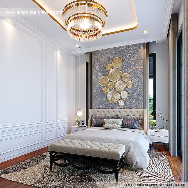 Desain Kamar Tidur 1 Rumah Mediteran Klasik 3 Lantai Bapak KLL di Jakarta