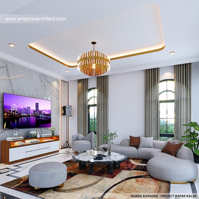 Desain Ruang Karaoke Rumah Mediteran Klasik 3 Lantai Bapak KLL di Jakarta