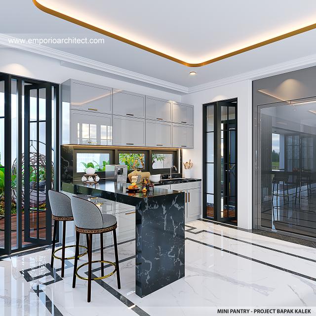 Desain Mini Pantry Rumah Mediteran Klasik 3 Lantai Bapak KLL di Jakarta
