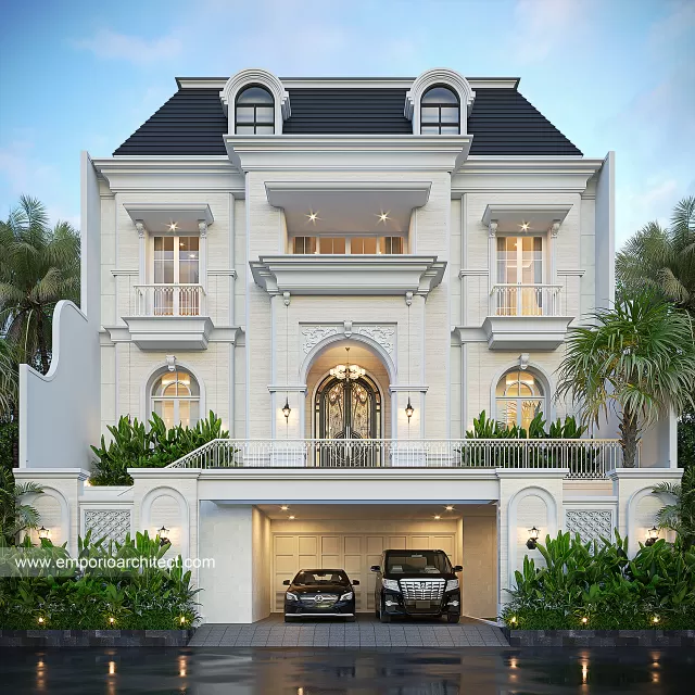 Desain Rumah Klasik 3 Lantai Bapak WLL di BSD, Tangerang Selatan - Tampak Depan