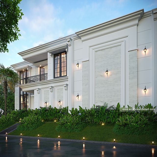 Desain Tampak Samping Rumah Mediteran Klasik 3 Lantai Bapak DD di Palembang