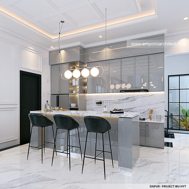 Desain Dapur Rumah Mediteran Klasik 3 Lantai Ibu HYT di Bogor