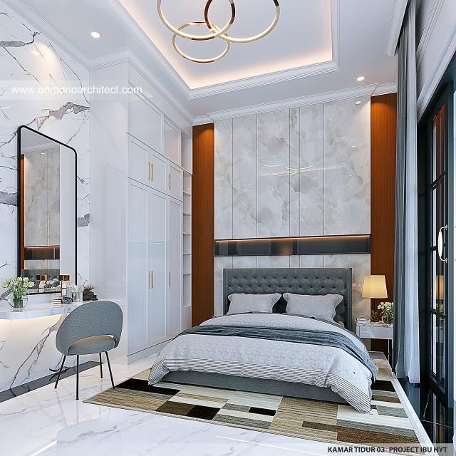 Desain Kamar Tidur 3 Rumah Mediteran Klasik 3 Lantai Ibu HYT di Bogor