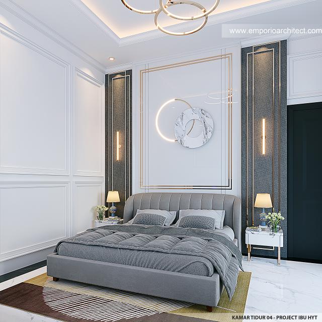 Desain Kamar Tidur 4 Rumah Mediteran Klasik 3 Lantai Ibu HYT di Bogor